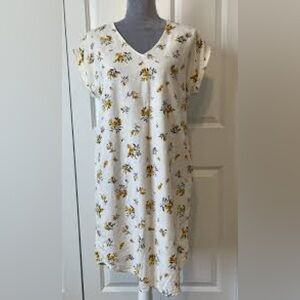 Old Navy Dress Women’s SMALL White Linen Blend Shift Dress Yellow flowers